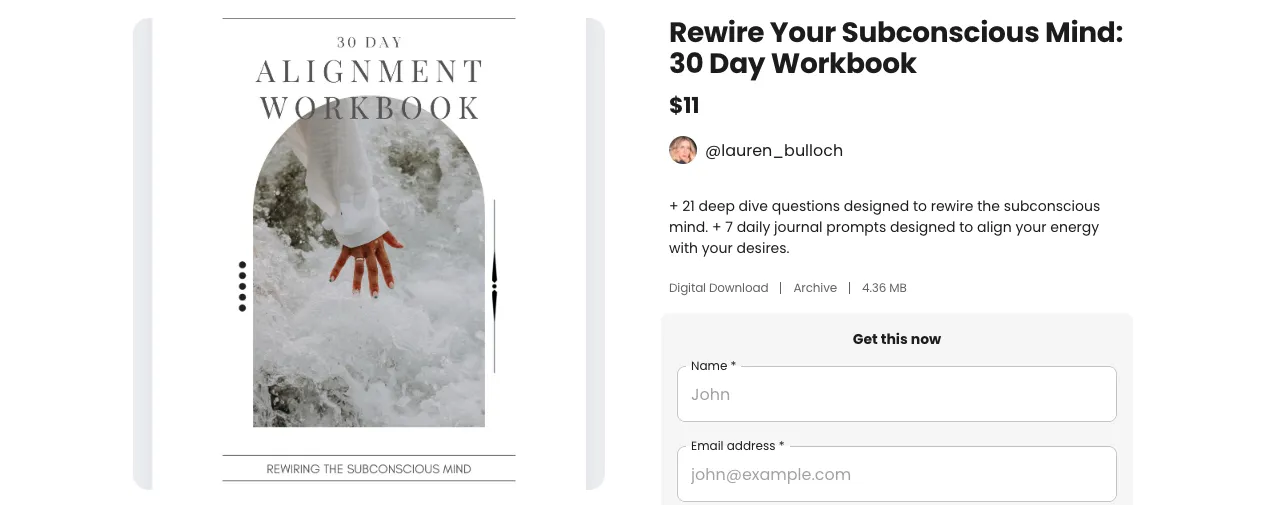 Product page for a workbook sold on a Beacons Store