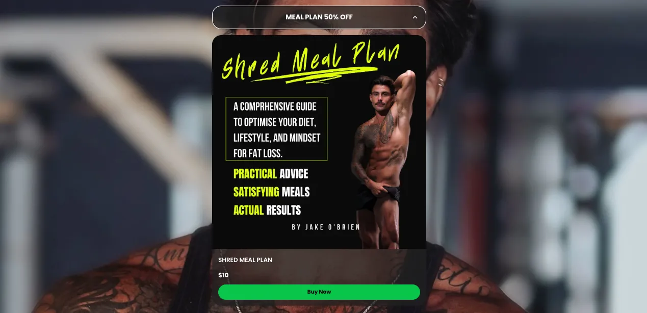 Meal plan for sale on a fitness creator's Beacons Store