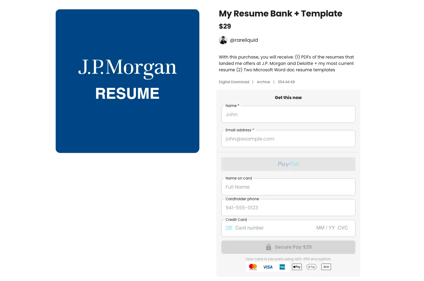 Resume Template product page on Beacons Store