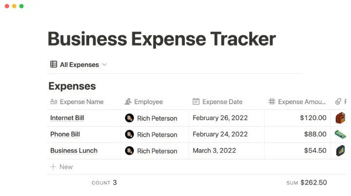 A business expense tracker from Notion.