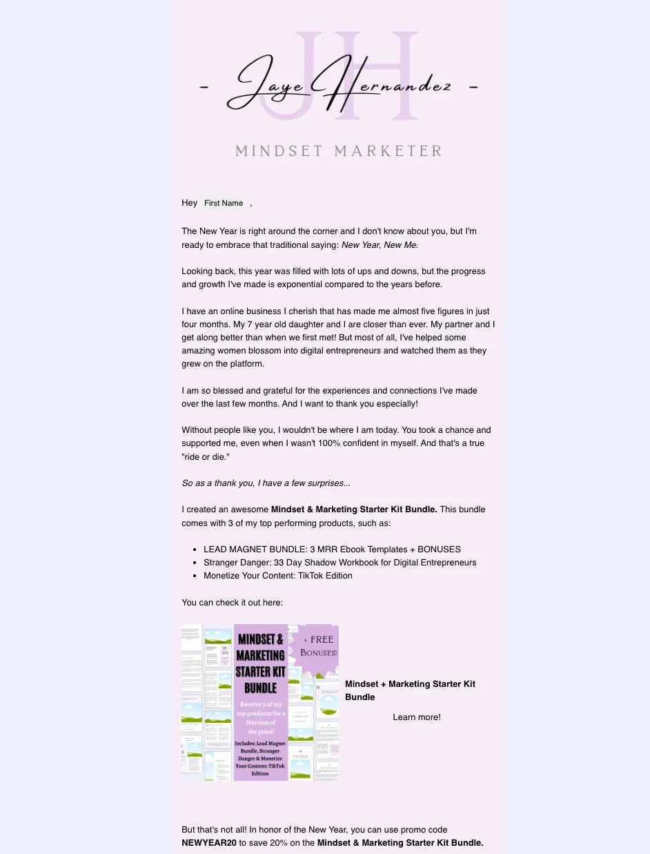 Sales email that drives sales for a creator's ebook and online course.