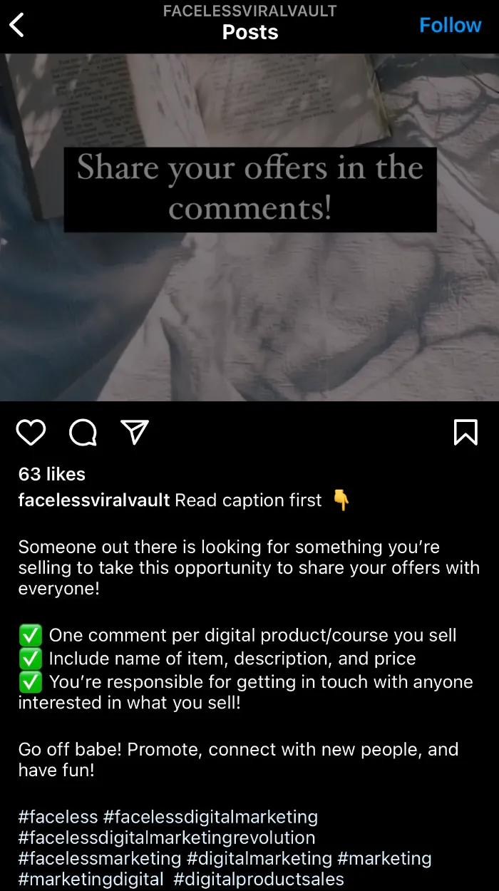 Screenshot of an Instagram post where a creator encourages fans to share their online courses.