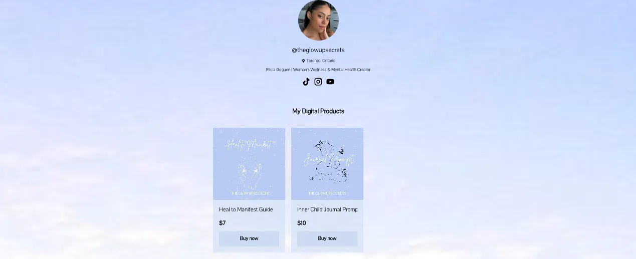 Journal prompts sold on a creator's Beacons Store