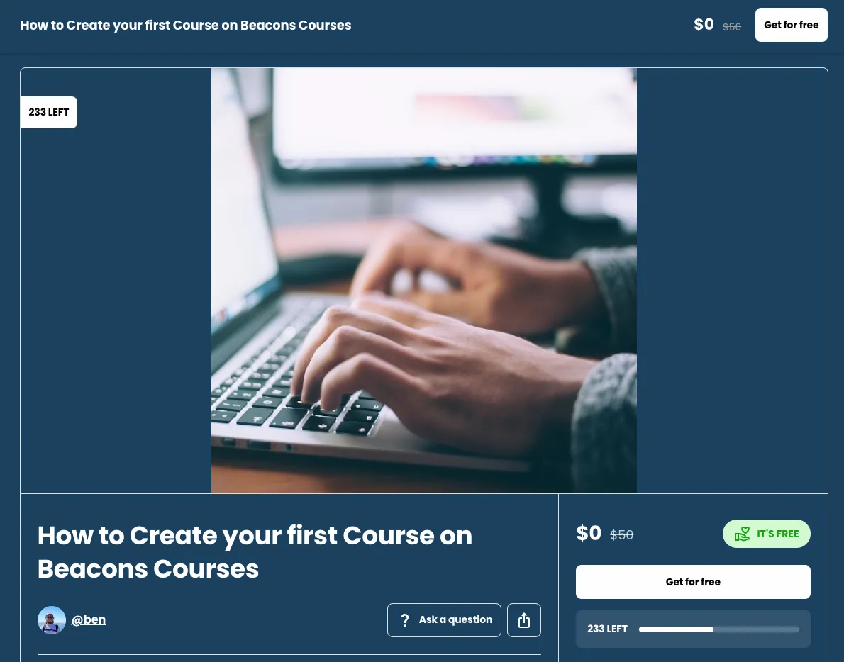 Beacons course on how to create your first Beacons course.