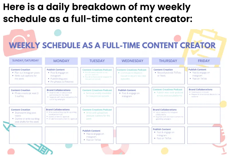 weekly schedule