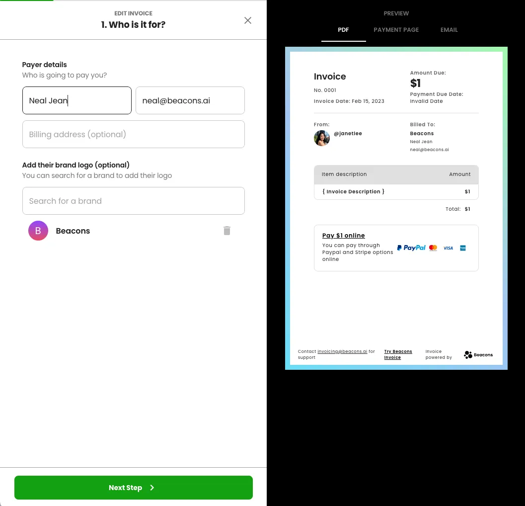 Beacons Invoicing