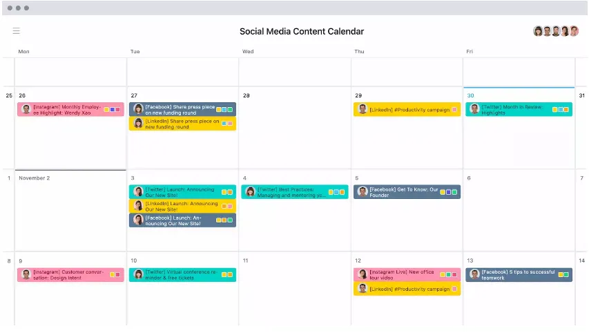 Social media content calendar