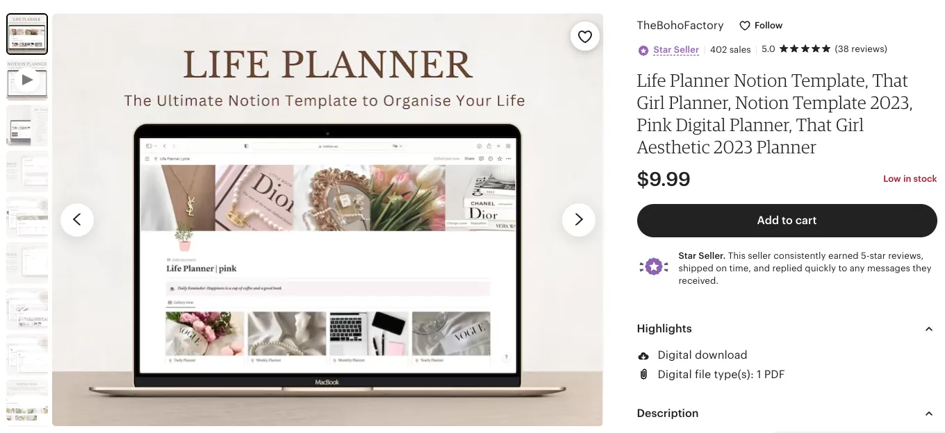 Etsy template for sale