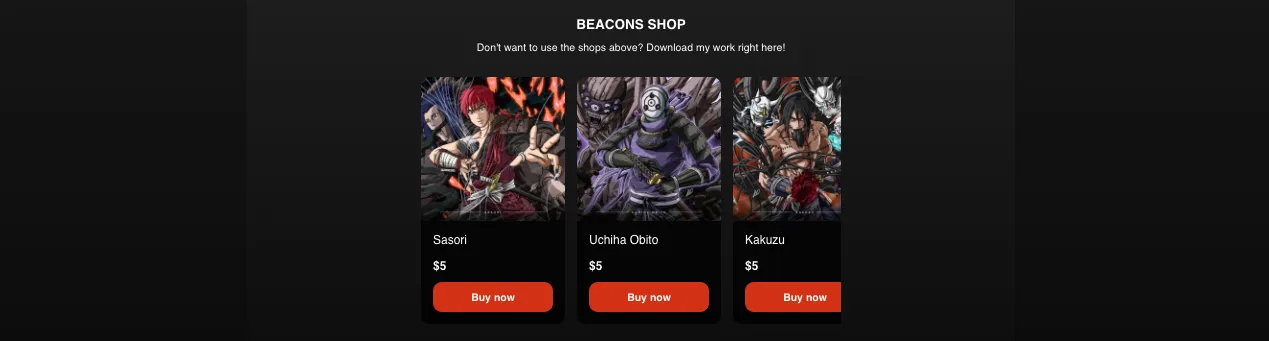 Carousel of digital prints available for sale in a Beacons Store