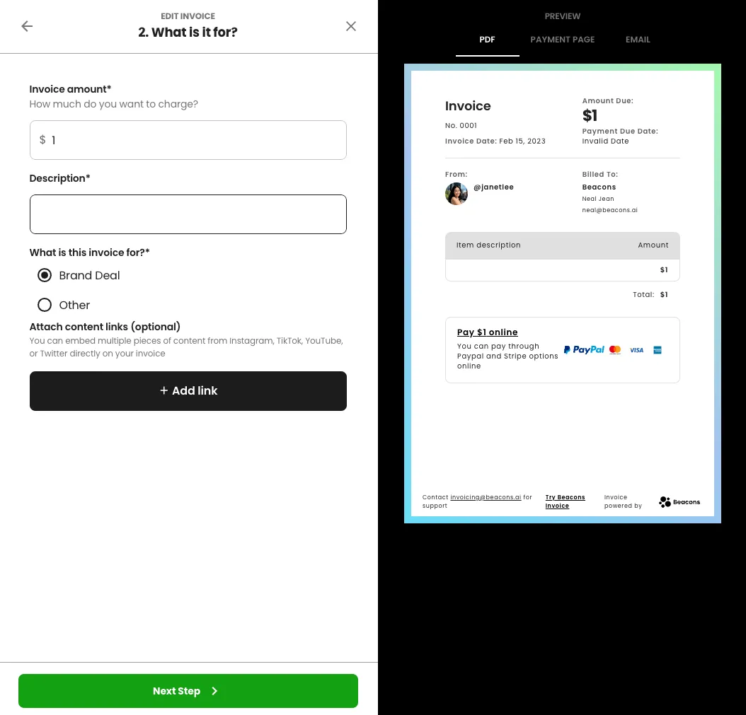 Beacons Invoicing