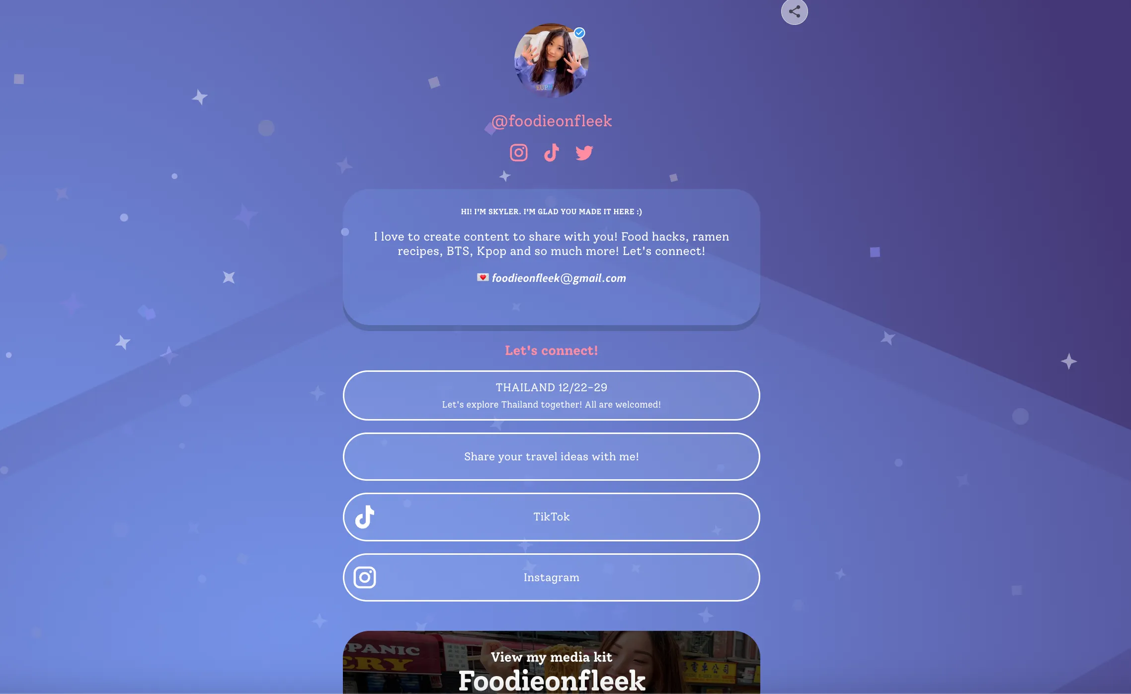 A screenshot of a customized link in bio page, which is a perfect first step when learning how to grow your audience on social media.